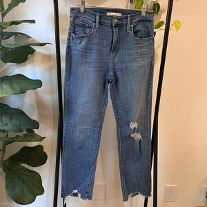 Levi’s 724 High Rise Straight Crop Jeans Size 28 Distressed Hem Blue
